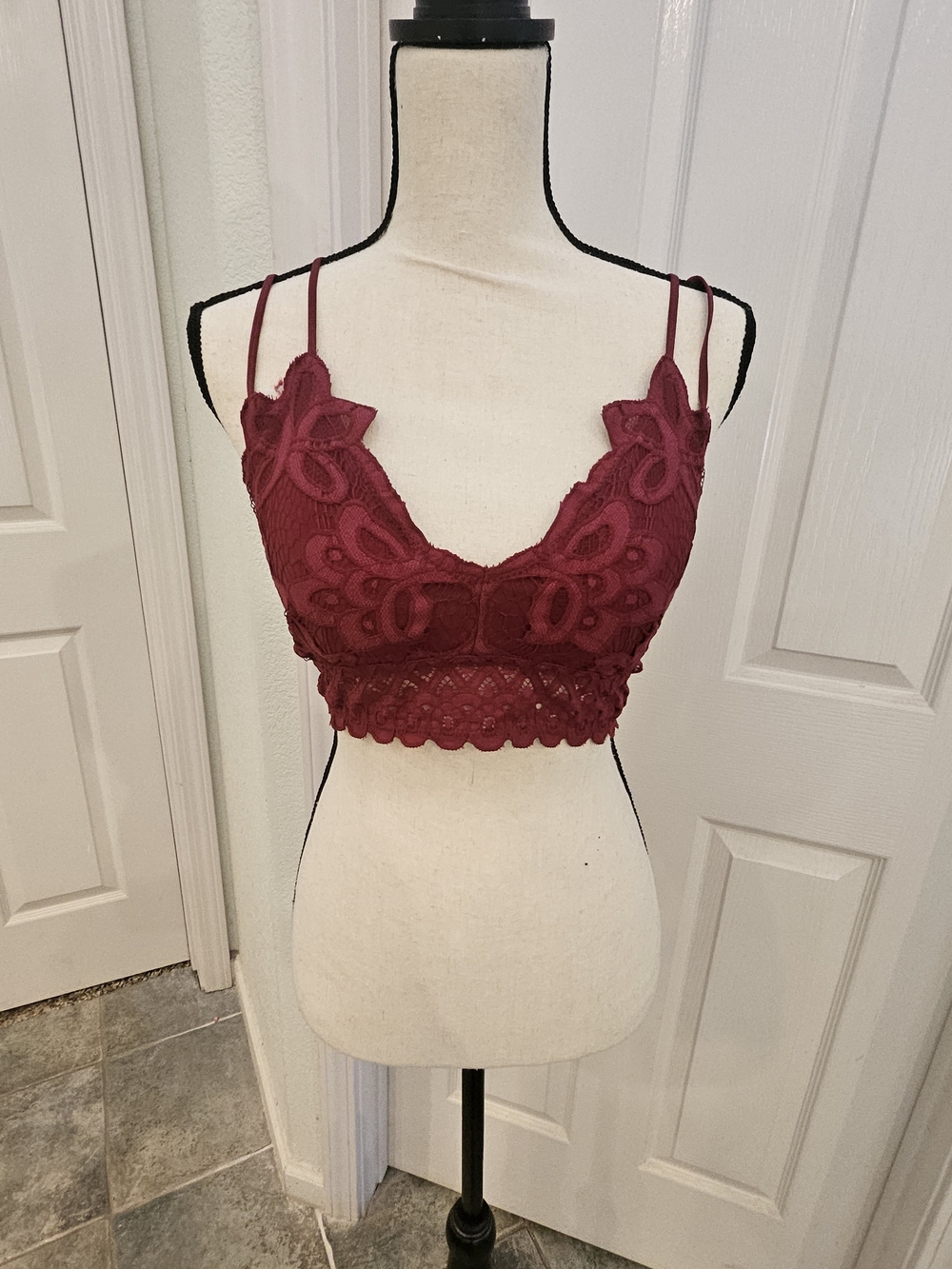 Pink Lily Burgundy Lace Bralette with Double Straps